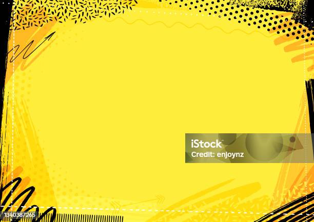Yellow And Black Painted Marker Pen Frame Stock Illustration - Download Image Now - Backgrounds, Yellow Background, Graffiti