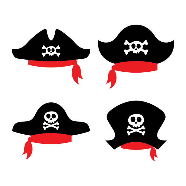 векторный набор пиратских шляп - pirate corsair cartoon danger stock illustrations