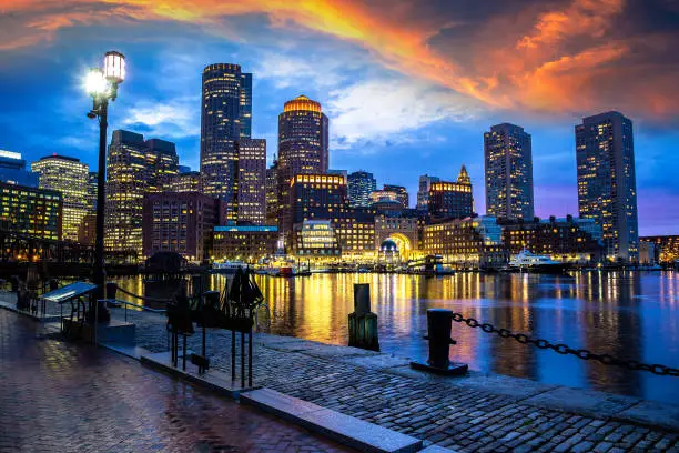 Photo of Boston cityscape at night