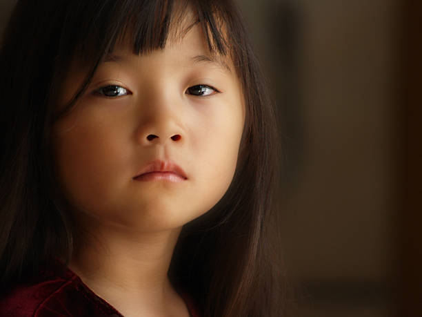 Young Asian girl with sad expression.  