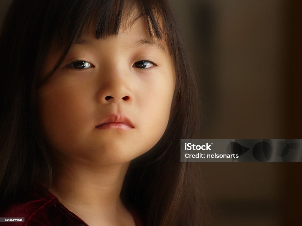 Sad Asian Girl Young Asian girl with sad expression.   Child Stock Photo