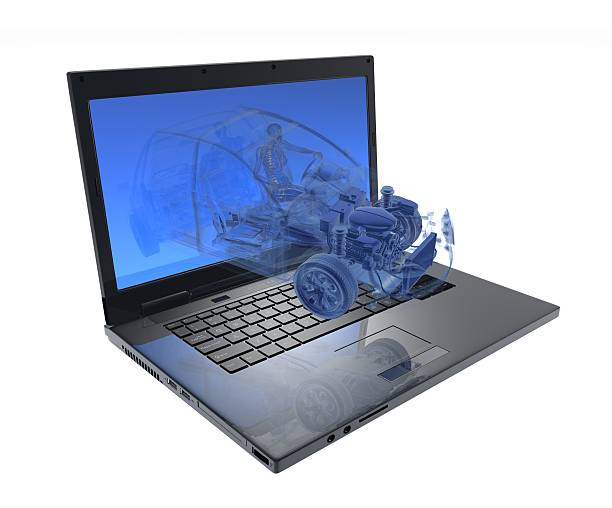 istock 3D Laptop isolatet with car and woman 134040767