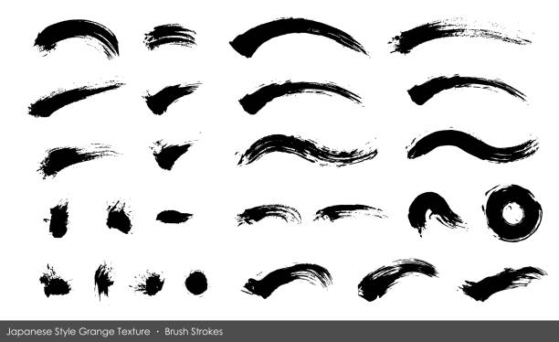 Japanese style Waveform brush with Grange texture set Japanese style Waveform brush with Grange texture, wave, Ink, tradition, line, shodo stock illustrations