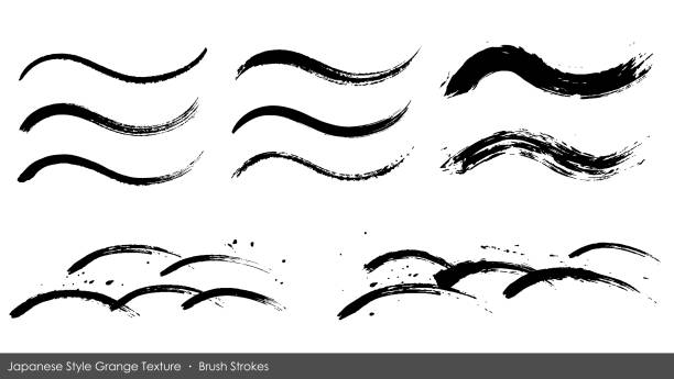 stockillustraties, clipart, cartoons en iconen met japanese style wave pattern set with a brush - shodo