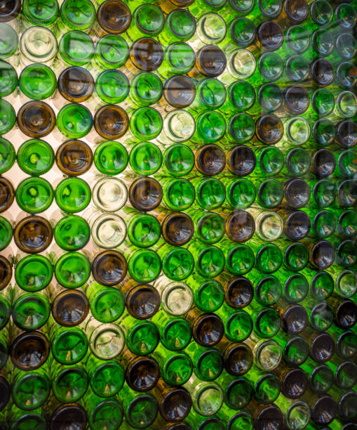 pattern of bottles, wall of green bottles stock photo
