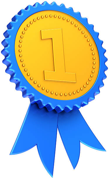 istock Award ribbon First place pride golden blue symbol 134041984