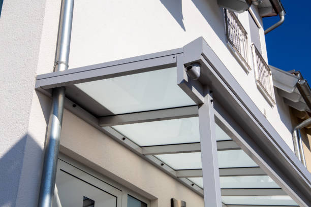 istock New glass canopy on a residential building 1340421951