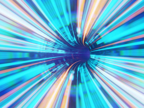 sci fi korridor tunnelschleife - blurred motion abstract electricity power line stock-fotos und bilder