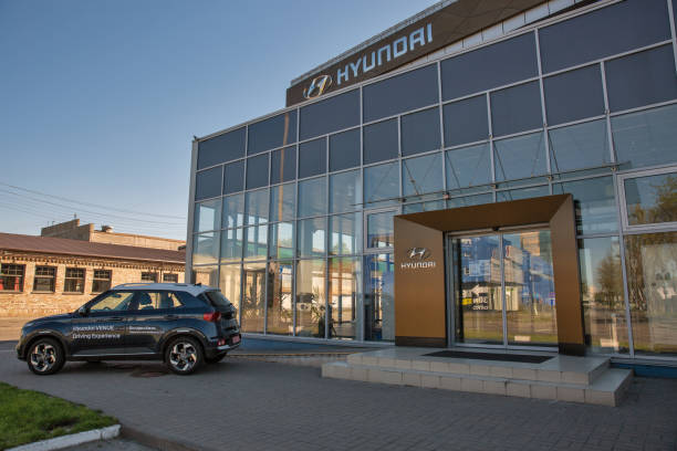Hyundai Venue car on display of dealership company. Kyiv, Ukraine. stock photo