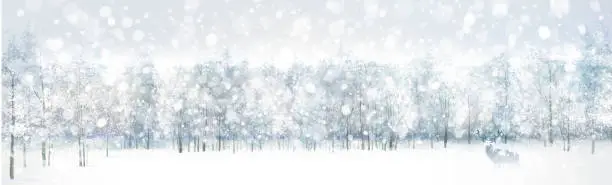 Vector illustration of Vector  snow,  winter scene with deer and  forest background.