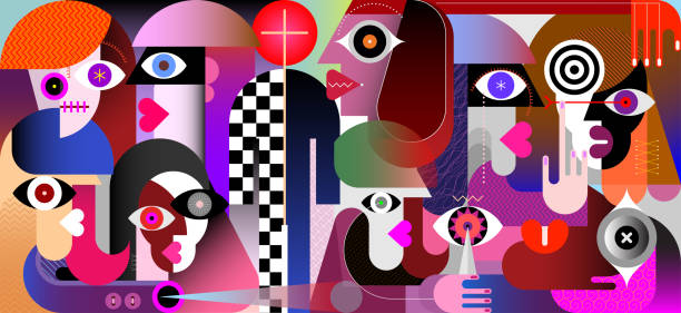 The advent of the messiah. The advent of the messiah. Modern abstract art graphic illustration of Messiah and large group of believers. picasso cubist stock illustrations