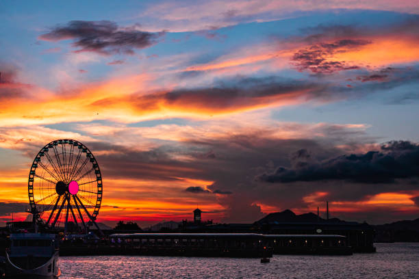 istock Sunset Ferris Wheel landscape photography 1340436303