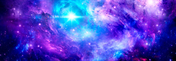 istock Cosmic background with a purple nebula and a bright star 1340438859