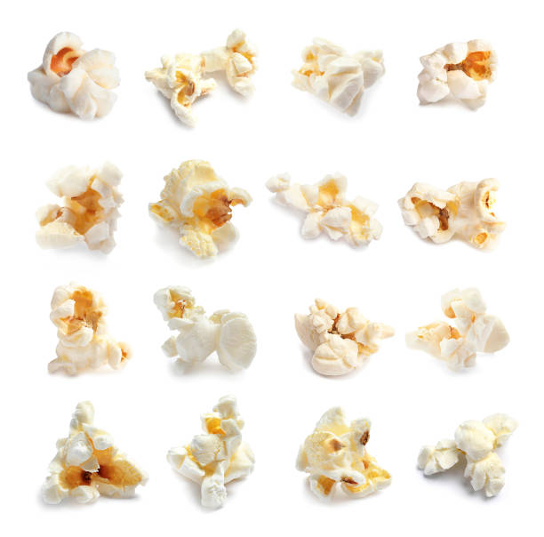 istock Set of delicious popcorn on white background 1340439206