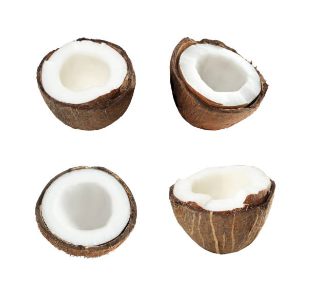 istock Set of ripe coconut halves isolated on white 1340439224