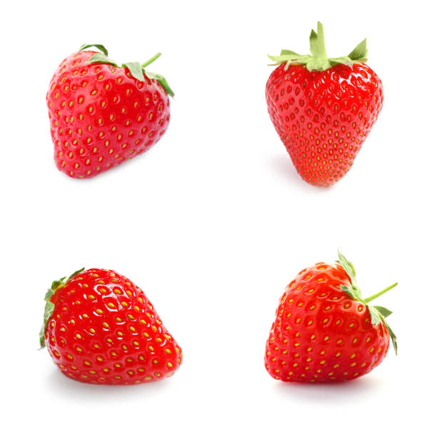 istock Set with delicious sweet strawberries on white background 1340439560