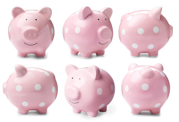 istock Set with pink piggy bank on white background 1340446657