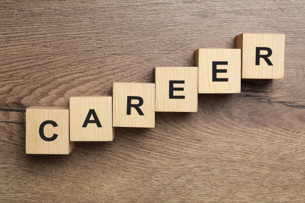 istock Cubes with word CAREER on wooden background, flat lay 1340446810