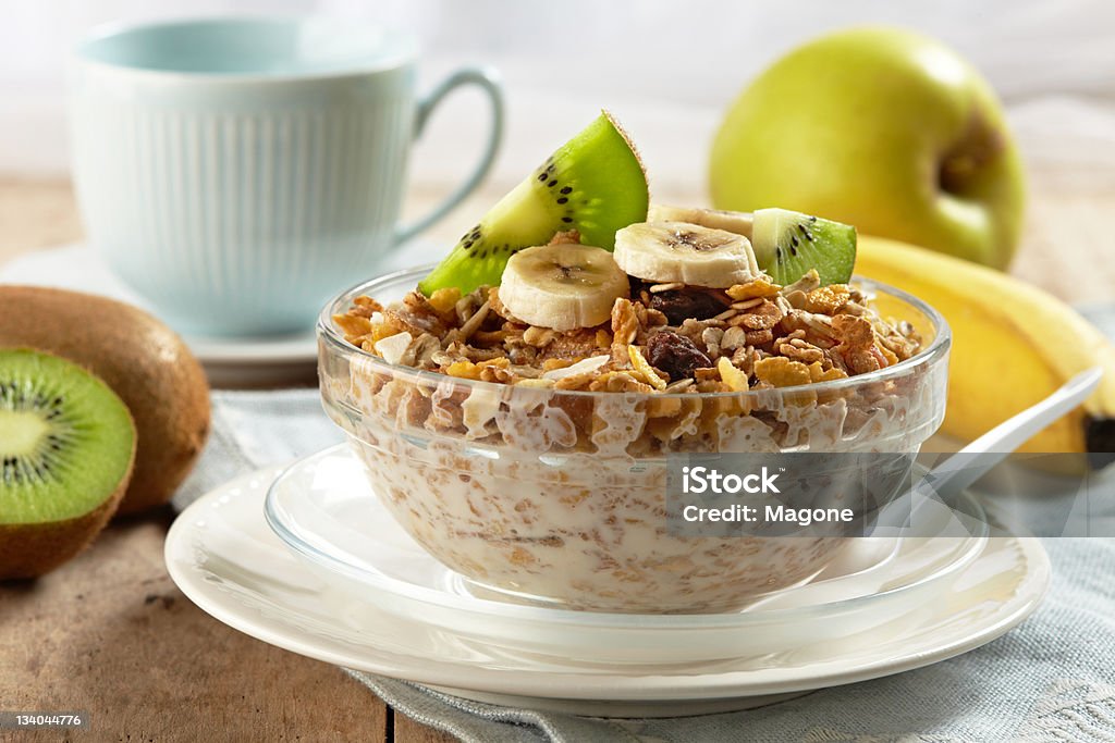 healthy breakfast granola and fresh fruits Apple - Fruit Stock Photo