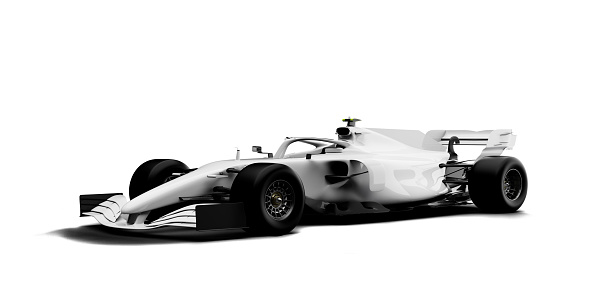 Generic white racecar (racing car) prototype, isolated on white. Car of my own design, legal to use. Photorealistic render.