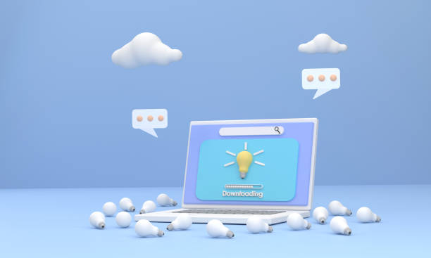istock A laptop downloading creativity different from others with a light bulb as a symbol. 1340462372