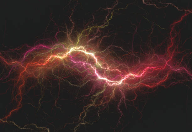 istock Red plasma lightning, energy and electricity abstract background 1340466922