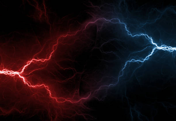 istock Red and blue lightning and plasma background, abstract energy and electrical background 1340466928