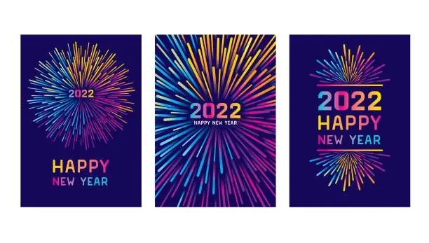 Vector illustration of Happy new year 2022 with colorful fireworks