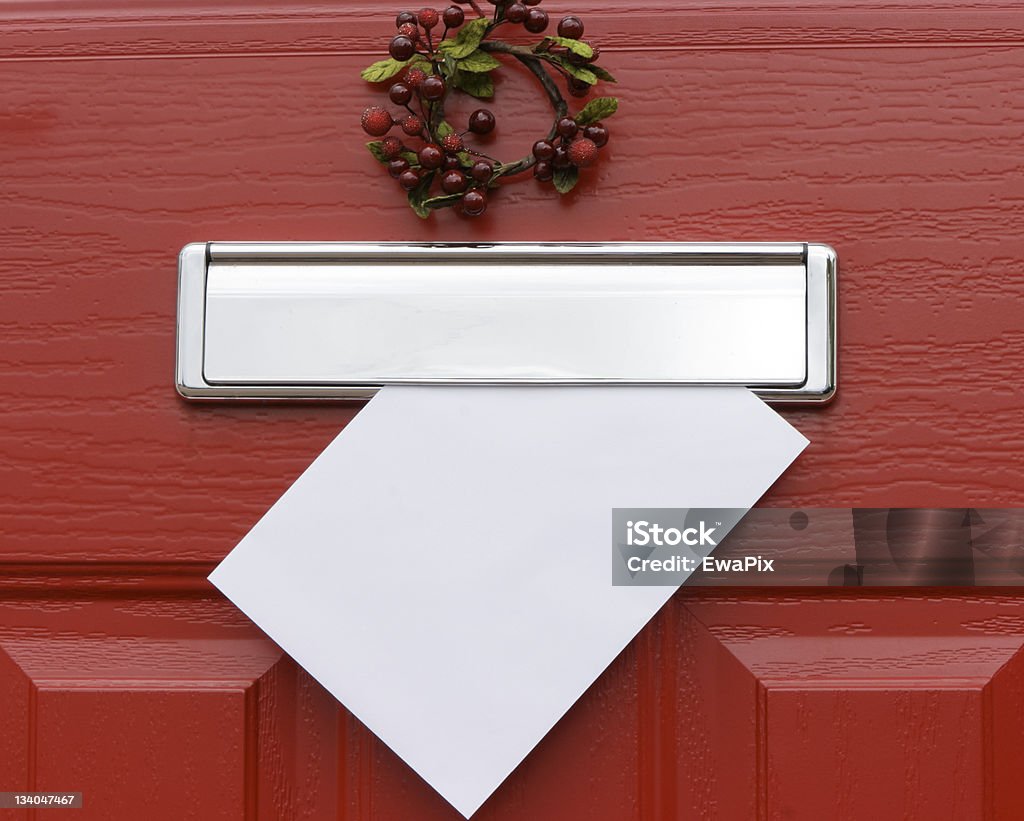 Red door, Navidad carta. - Foto de stock de Buzón de cartas libre de derechos