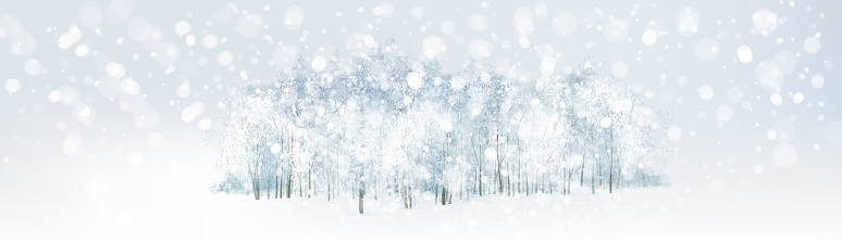 Vector  snowy, winter wonderland scene with forest.