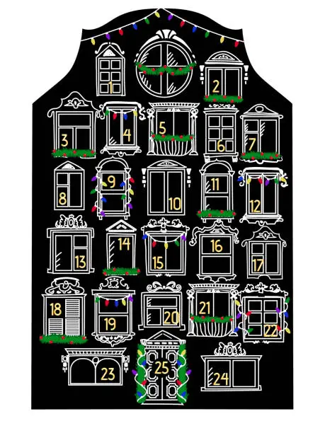 Vector illustration of Advent calendar black house