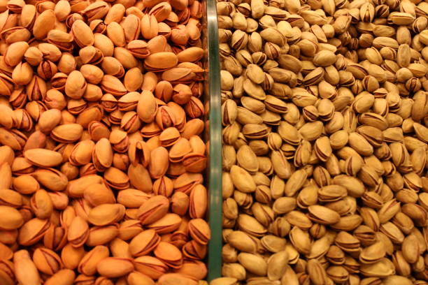 foods and fruits - nut directly above multi colored food imagens e fotografias de stock