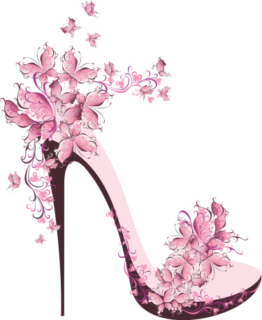 Shoes on a high heel decorated with butterflies