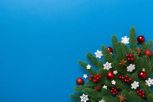 istock Christmas background with fir branches and Christmas decor. Top view, copy space for text 1340483355