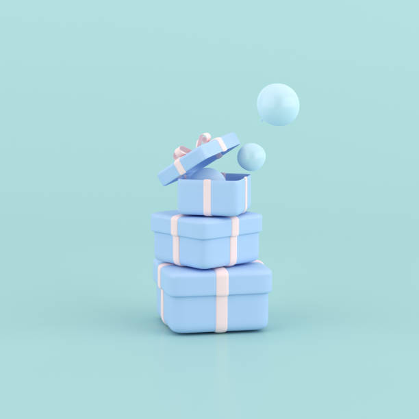 istock 3D rendering of round gift box and balloons. Minimal concept. 1340484031