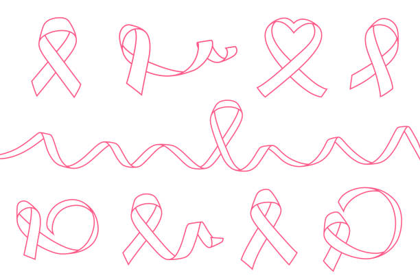 白い背景の上に分離ピンクのリボンの大きなセット。10月の乳がん啓発月間のシンボル - white background isolated ribbon awareness ribbon点のイラスト素材／クリップアート素材／マンガ素材／アイコン素材