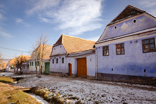 Traditional houses and architecture of Viscri, a rustic Romanian village in Transylvania.