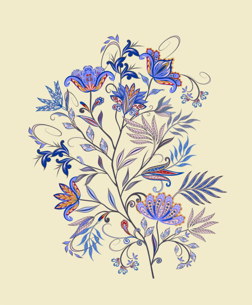 bukiet fantastycznych kwiatów. - paisley textile floral pattern pattern stock illustrations