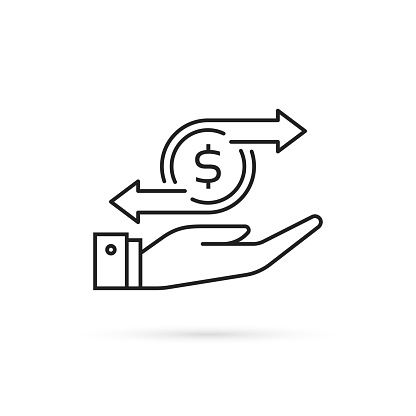 thin line cashflow or money transfer icon. concept of recurring payment and subscription or instant p2p currency swap. stroke black coin graphic linear design illustration isolated on white
