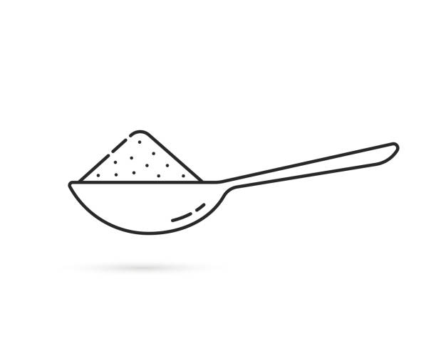 thin line teaspoon icon with shadow thin line teaspoon icon with shadow. stroke minimal style trend modern tea spoon graphic lineart art cutlery or flatware design isolated on white background salt pile stock illustrations