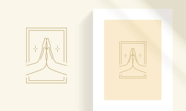 Female hands demonstrating praying gesture line art style vector illustration Female hands demonstrating praying gesture line art style vector illustration. Boho magic linear drawing for feminine poster and celestial practices logo emblem decoration or fashion print. balance borders stock illustrations