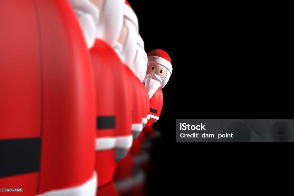 Babbo Natale 3d allineati su sfondo nero - Foto stock royalty-free di Adulto