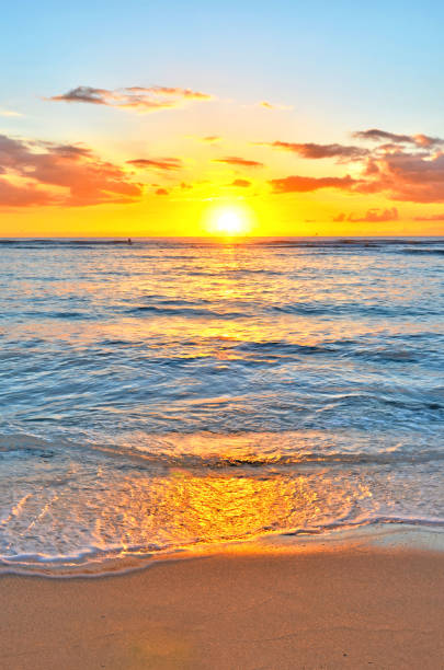 Enjoying a beautiful sunset at Waikiki Beach on Oahu, hawaii