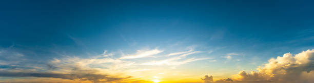 istock Panoramic view of the sky at sunrise with clouds nature background 1340503196