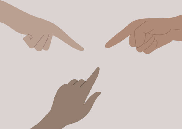 Fingers pointing at someone, public bullying, shame, and guilt concept Fingers pointing at someone, public bullying, shame, and guilt concept hand pointing stock illustrations