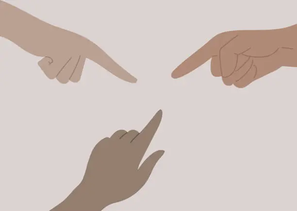 Vector illustration of Fingers pointing at someone, public bullying, shame, and guilt concept