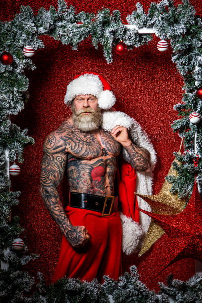 Portrait of tattooed bad ass Santa Claus