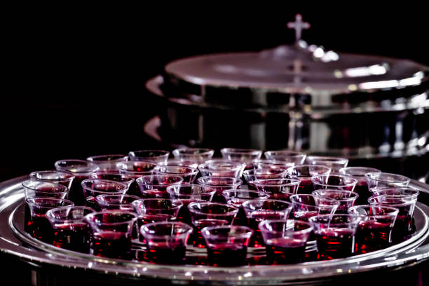 Tray for bread and wine in a Holy communion. selective focus, blurred background christian democratic union photos stock pictures, royalty-free photos & images
