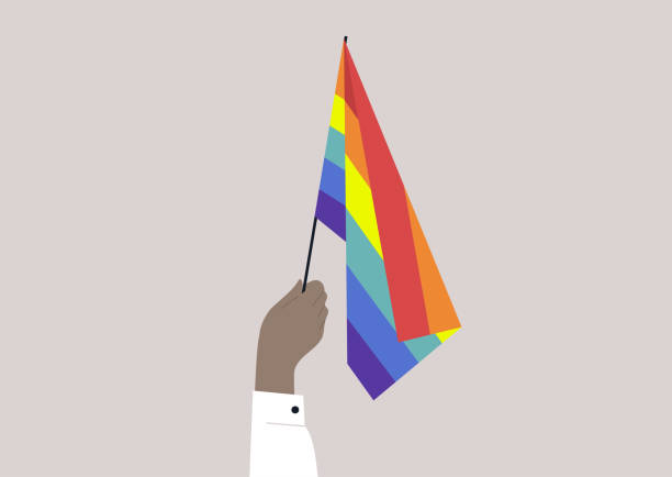 무지개 깃발, lgbtq + 권리, 동성애 공동체를 들고있는 손 - light waving rainbow vector stock illustrations