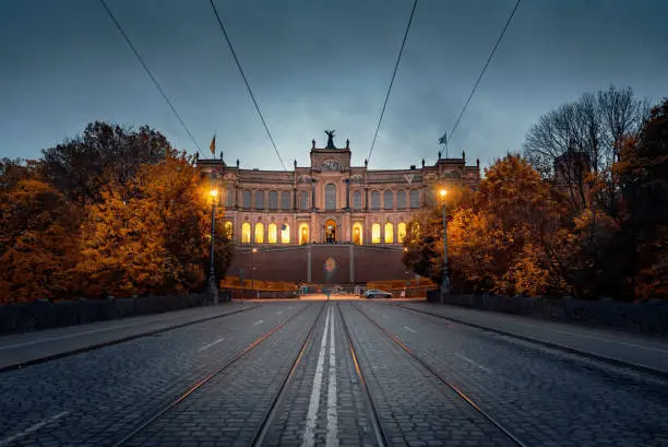 Maximilianeum -  seat of the  Bavarian State Parliament - at night - Munich, Bavaria, Germany